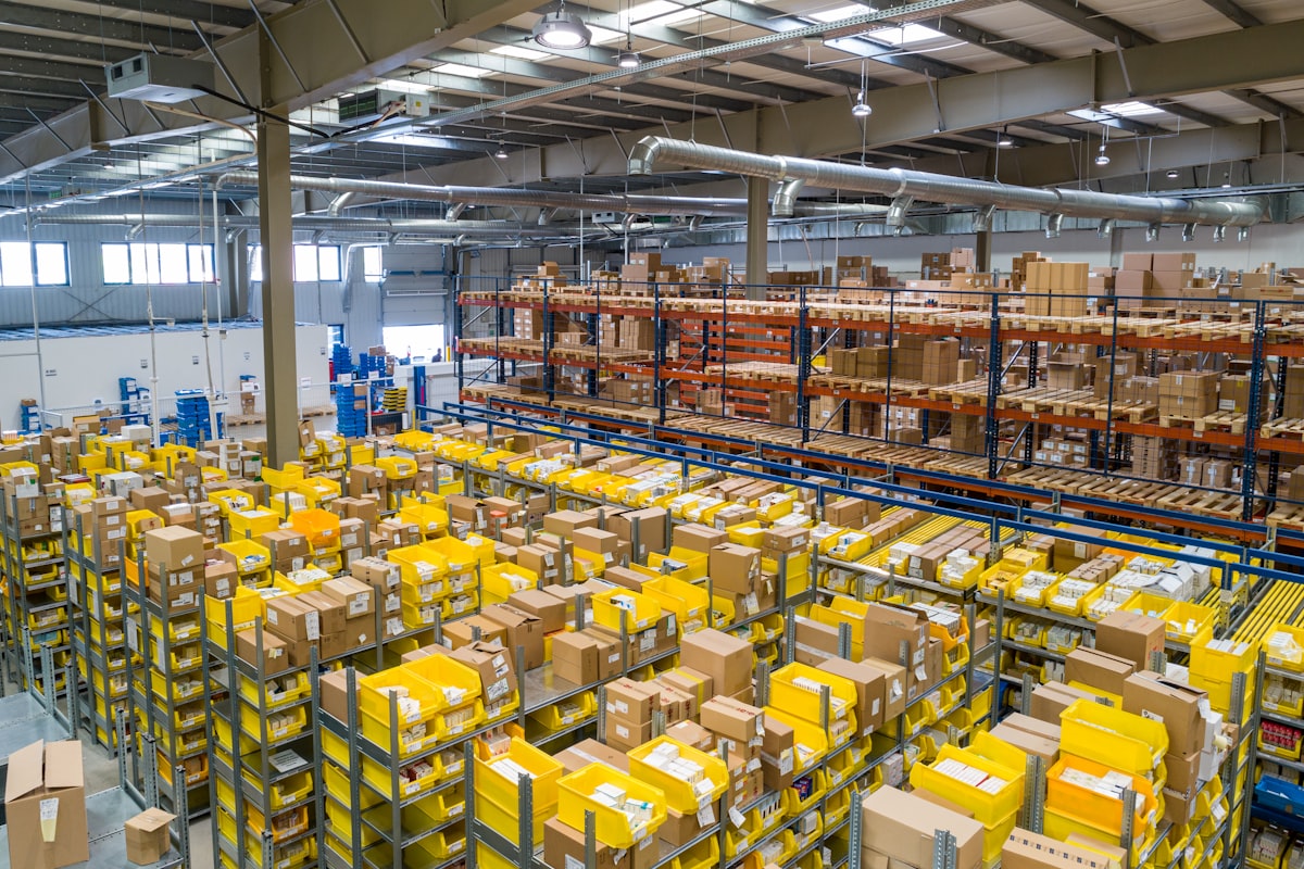 Industrial warehouse with machinery and steel structure